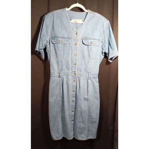 VTG All Week Long Denim Dress Women’s 16 Blue Long Dress Pockets Belt Loops 80s
